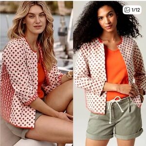 J. Jill Lightweight Mixed-Print Quilted Jacket Pockets Size M